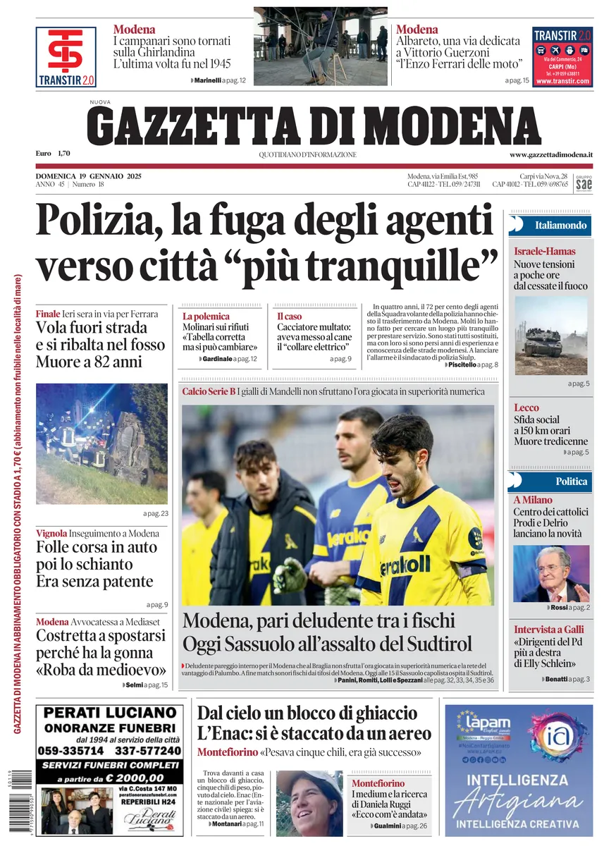 Prima-pagina-gazzetta di modena-oggi-edizione-del-2025-01-19